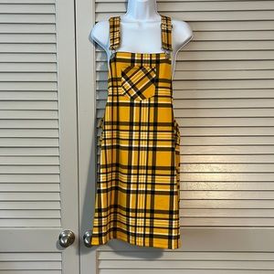 Yellow Plaid Overall Dress